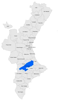 Location of Vall d'Albaida in the Valencian Community