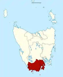 Map showing the electoral division of Huon