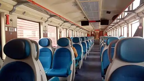 Interior of an intermediate car inside a D1M train