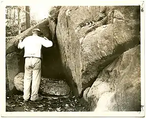 Unidentified man drinking from the spring at W. 110th Street, Central Park, 50 feet west of Seventh Avenue, New York City, October 16, 1897