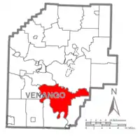 Map of Venango County, Pennsylvania highlighting Rockland Township