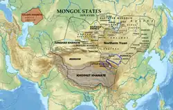 The Kalmyk Khanate (orange) and other Mongol states in the 17th century