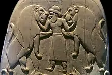 Image 1Mesopotamian king as Master of Animals on the Gebel el-Arak Knife, dated to the Naqada II period circa 3300-3200 BC, Abydos, Egypt. Louvre Museum, reference E 11517. This work of art both shows the influence of Mesopotamia on Egypt at an early date, and the state of Mesopotamian royal iconography during the Uruk period. (from History of ancient Egypt)