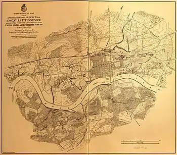 Sepia toned map shows the Knoxville defenses.