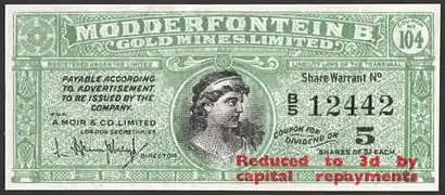 Modderfontein B. Gold Mines Limited dividend coupon. (c.&nbsp;1900)