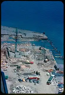 A building under construction on a wharf
