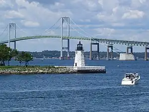 The lighthouse with the Newport Bridge in the background