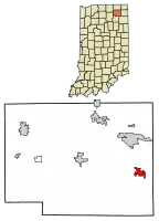 Location of Avilla in Noble County, Indiana.