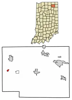 Location of Cromwell in Noble County, Indiana.