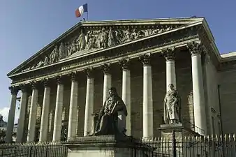 Napoleon rebuilt the façade of the Palais Bourbon, the French National Assembly, to match the Temple of Military Glory (now the church of La Madeleine) 1806)