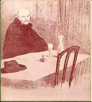 Cover page of Omaggio an Alfredo Müller, Firenze, Il Mirteto 1974 featuring "Verlaine au café Procope" 1896, lithograph 45 x 50&nbsp;cm