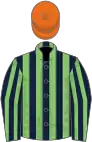Dark blue and light green stripes, orange cap