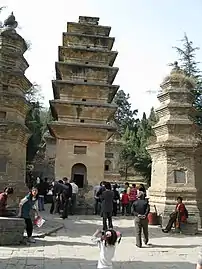 The Pagoda forest (close view), located about 300 meters (980&nbsp;ft) west of the Shaolin Monastery in Henan
