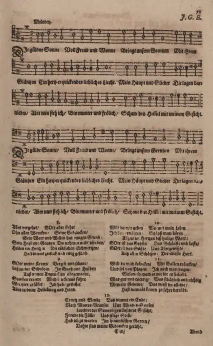 First edition, p.&nbsp;71, tenor and bass parts, stanzas 1 to 7