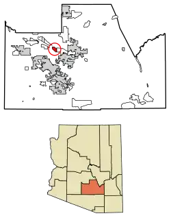 Location of Sacaton Flats Village in Pinal County, Arizona.