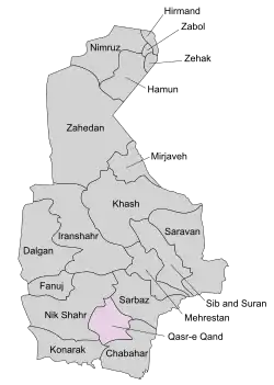 Location of Qasr-e Qand County in&nbsp;Sistan&nbsp;and&nbsp;Baluchestan province