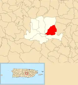 Location of Quebrada Grande within the municipality of Barranquitas shown in red