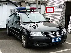 A Republic of China Military Police Volkswagen Passat (B5)/Volkswagen Jetta patrol car at the Naval Pier of Keelung.