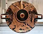 Red-figure kylix (Classical); c. 480 BC; ceramic; height: 12.7&nbsp;cm, diameter: 27.2&nbsp;cm; Kimbell Art Museum (Fort Worth, Texas, US)
