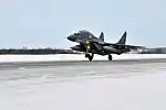 A Mikoyan MiG-29K returned from the Admiral Kuznetsov aircraft carrier to Severomorsk.