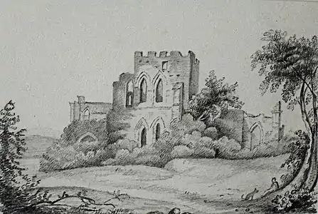 Ruins with man and dog, 1884