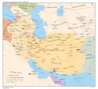 The Safavid Empire at its greatest extent, during the reign of Abbas the Great (r. 1588–1629)