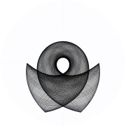 An orbit of the swinging Atwood's machine for 
  
    
      
        μ
        =
        3
      
    
    {\displaystyle \mu =3}
  
, 
  
    
      
        
          θ
          
            0
          
        
        =
        
          
            π
            2
          
        
      
    
    {\displaystyle \theta _{0}={\frac {\pi }{2}}}
  
, and zero initial velocity.