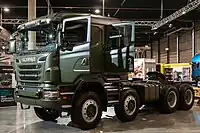 Scania R&nbsp;730&nbsp;CA8x8EHZ with CR31 CrewCab, eight-wheel drive heavy-haulage tractor at Norway Trade Fairs in Lillestrøm, Norway in 2011.