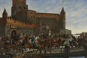 Charles VIII leaving Vyborg Castle to the election of the new king in 1448, Severin Falkman&nbsp;[fi], 1886