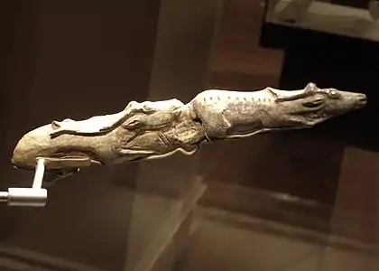 Swimming Reindeer c.&nbsp;13,000 BCE, female and male swimming reindeer – late Magdalenian period, found at Montastruc, Tarn et Garonne, France