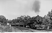 706 with a passenger train at Blackwood, 1952. Its centre-mounted headlight at the time made it easily distinguishable in external appearance from the rest of the class.