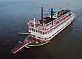 Belle of Louisville at Clark Bridge, Louisville, Kentucky, USA, Ohio River mile 604, August 1987.