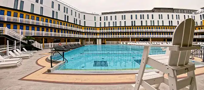 The renovated outdoor pool of the Piscine Molitor