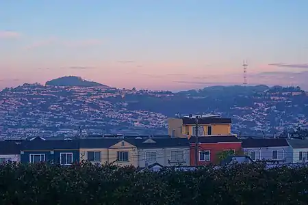 Sutro Tower from McLaren Park at sunrise, from La Grande Tank