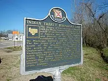 A historical marker near Union Springs shows the Indian Territory boundary line created by the Treaty of Fort Jackson.