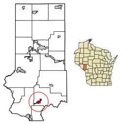 Location of Galesville in Trempealeau County, Wisconsin.