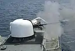 Gallatin fires her 76&nbsp;mm Mk 75 gun during a live-fire exercise
