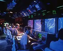 Large screen displays on USS&nbsp;Vincennes, typical of early Aegis platforms, 1988