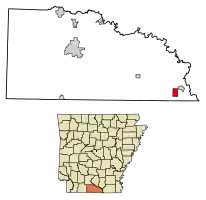 Location of Huttig in Union County, Arkansas.