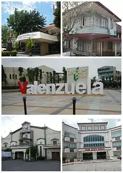 Clockwise from top-left: Hall of Justice; Pío Valenzuela Residence; People's Park; San Diego de Alcala Church; Valenzuela City Hall