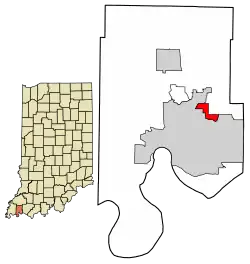 Location of Melody Hill in Vanderburgh County, Indiana.