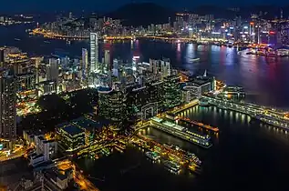 Night View of the Victoria Harbour, Hong Kong from sky100
