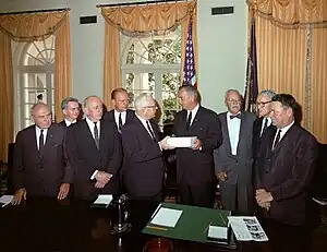 Members of the Warren Commission present their report to President Johnson