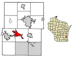Location of Slinger in Washington County, Wisconsin.