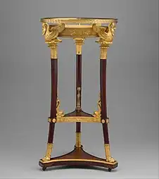 Washstand (athénienne or lavabo); 1800–1814; legs, base and shelf of yew wood, gilt-bronze mounts, iron plate beneath shelf; height: 92.4&nbsp;cm, width: 49.5&nbsp;cm; Metropolitan Museum of Art