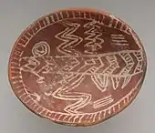 White cross-lined bowl with four legs; 3700–3500&nbsp;BC; painted pottery; height: 15.6&nbsp;cm, diameter: 19.7&nbsp;cm; Metropolitan Museum of Art