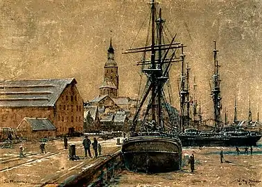 Painting (1923) (tempera on cardboard)"Winter Camp of the Sailors in Wolgast"