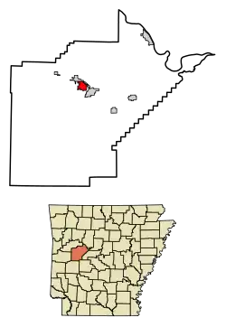 Location of Corinth in Yell County, Arkansas.