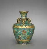 Chinese vase with three rams' heads; 1736-1795; cloisonné enamel; diameter: 9.4 cm, overall: 14 cm; from Jingdezhen (Jiangxi province, China); Cleveland Museum of Art (Cleveland, Ohio, USA)